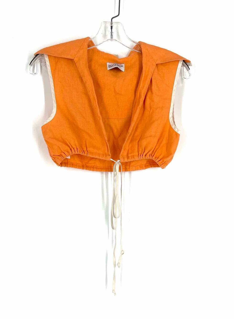 Matthew Bruch Size M ? Orange/White Trim Self-Tie Designer Top-Sleeveless